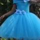 Blue Flower Girl Dress - Birthday Wedding Party Holiday Peasant Bridesmaid Tulle Blue Aquamarine Dress