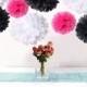 Bulk 18pcs Mixed Hot Pink Black White DIY Tissue Paper Flower Pom Poms Wedding Birtday Bridal Shower Hanging  Party Decoration
