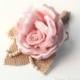Blush Pink Rose Burlap Boutonniere/ Handmade Rustic Wedding Accessory