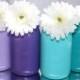 Wedding centerpiece  painted mason jars (  set of 4 ) peacock themed these are perfect for a peacock theamed wedding reception