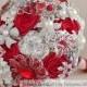 Brooch bouquet. Red and Ivory wedding brooch bouquet, Jeweled Bouquet. Made upon request