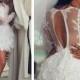 H1642 Sexy short mini lace wedding dress with open back