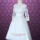 Modest Retro 50s Tea Length Lace Wedding Dress with 3/4 Sleeves  