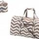 LAST ONE Monogrammed Personalized travel set 2 Pc Taupe Chocolate Chevron Large Duffle & Mini Cosmetic Case Sports Dance Overnight Bag