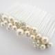 Bridal Haircomb - Pearl Haircomb - Swarovski Pearl Hair Comb - Bridesmaids Hair Accessory - Rhinestone Beads - Renee