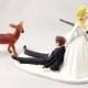 Funny Hunting Wedding Cake Topper - Deer Hunting Groom Being Dragged By Bride - Country Wedding Cake Topper