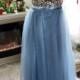 Long maxi tulle skirt / Grey Blue floor length skirt / Bridesmaid Tulle Skirt / Zipper Skirt/Custom Made Skirt / Wedding Bridal Skirt