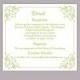 DIY Wedding Details Card Template Editable Text Word File Download Printable Details Card Green Details Card Elegant Information Cards