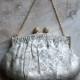Silk brocade clutch purse ~ formal evening bag ~ wedding clutch handbag ~ French vintage clutch ~ silver gold brocade ~ Albro France clutch
