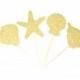 Gold Glitter Shell & Starfish Cupcake Toppers  -  Birthday Cupcake Topper, shell cupcake toppers, mermaid party, sea party
