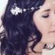 Bridal headpiece, floral pearl forehead headband and comb, boho bride halo, wedding flower comb, bridal pearl headdress, boho hair accessory