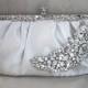 Bridal Clutch -diamond white  satin with Swarovski Crystal brooch -ready to ship