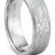 Damascus Ring Unique Mens Wedding Band Twisted Wood Grain Pattern on a Narrow Flat Band. Comfort Fit Interior with Bold Hand Forged Design.