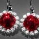 Red Crystal Halo Earrings Swarovski Dark Red Rhinestone Sparkly Hypoallergenic Leverback Earrings Wedding Bridal Jewelry Bridesmaid Earrings