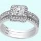 Sterling Silver Princess Cut CZ Stone 3PC Halo Wedding Engagement Band Ring Set, 1.24 Cts Round Simulated Diamond Set Size 5-9