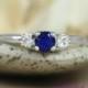 Three Stone Sapphire Engagement Ring in Sterling - Silver Blue Sapphire and White Sapphire Commitment Ring - Past, Present, and Future Ring