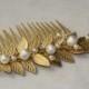 Greek branch gold and pearls  hair comb, Long Leaf Comb, Branch Bridal Comb, Pearl Comb,Wedding Gold Hair Comb, Branches and Leaves Comb