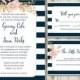 Navy Striped Nautical Wedding Printable Invite - Paper Goods, Gold Foil Wedding, Navy and Blush Floral Digital Printable Invitation Print