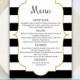 DiY Printable Wedding Menu Template - Instant Download - EDITABLE TEXT -  Black & White Stripes, Gold Frame 5"x7" - MS® Word Format HBC7n