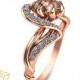 Rose Gold Morganite Engagement Ring Art Nouveau Engagement ring Flower Design In 14K Rose Gold Pink Morganite and Diamonds