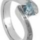 Aquamarine Engagement Ring, White Gold Ring With Partial Meteorite Inlays and a Rough Cut Aquamarine Center Stone