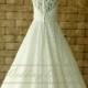 Lace Wedding Dress Sheer Neckline with Waistband Floor Length Garden Bridal Dress