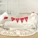 White LOVE Birds Wedding Cake Toppers with mini felt banner, Love Fabric Banner,Burlap Birds Cake toppers