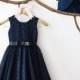 Navy Blue Taffeta Jacket Polka Dots Tulle Flower Girl Dress Junior Bridesmaid Wedding Party  Dress M003