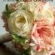 Silk Flower Wedding Bouquet, Roses, Ranunculus, Hydrangea, Lace, Rhinestone Crystals, Choice of Colors, "New Dreams"