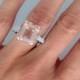 Art Deco Morganite Engagement Ring 6.0tw 18k White Gold Excellent Emerald Cut Peach Morganite & Baguette EFVVS2Vs1 Diamonds Anniversary Ring