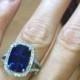 Sapphire Engagement Ring 14kt White Gold Halo 13x9 Ceylon Blue Sapphire Cushion Cut FSI1 Diamonds .76ct Engagement Wedding Ring