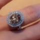 Morganite Diamond Double Halo Engagment Ring 3.20tw 18kt White Gold Double Halo Engagement Ring, Wedding Ring, Anniversary Ring, Jewelry