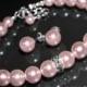 Pink Pearl Jewelry Set Rosaline Blush Pink Pearl Bracelet&Earrings Set Swarovski Pearl Wedding Jewelry Light Pink Pearl Jewelry Set Brides