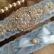 SALE-Wedding Garter-Garters-Stretch lace-blue garter-Garter-Rhinestone-Pearl garter-Keepsake-Something Blue-Lace Garter-bridal garter-ivory