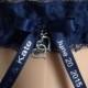 Personalized Navy Blue Lace Garter, Bridal Garter, Prom Garter, Keepsake Garter, Wedding Garter, Homecoming, Lace Garter