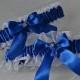 Wedding Garter Set - Royal Blue and White Sheer Organza and Rhinestones