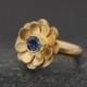 18K Gold Blue Sapphire Ring - 18K Gold Sapphire Flower Ring - Blue Sapphire Engagement Ring in 18K Gold - Made to Order - FREE SHIPPING