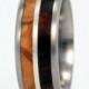 His and Her Wedding Ring Set, Titanium, Wood Ring Set, Ironwood and Olive Wood Inlay, Ring Armor Included