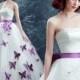Purple Butterfly Strapless Ball Gown Pearl Floor-Length Wedding Dress 2016 New