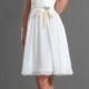 Knee Length Modest White Chiffon Lace Short Bridesmaid Dress