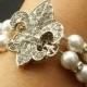 Pearl & Crystal Bridal Bracelet, Vintage Style Wedding Bracelet, Rhinestone Wedding Bridal Bracelet, Old Hollywood Jewelry, Fleur De Lis