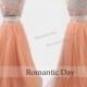 2016 Orange Bling Two Piece Prom Dresses Tulle Beaded Rhinestone Formal Evening Gowns Long Party Dress 0506