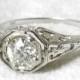 Art Deco Engagement Ring Art Deco Style Diamond Ring Edwardian Style 0.52 Half Carat 1920's Old European Cut Diamond 14k White Gold