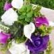 Wedding Succulents and Roses Bouquet -Purple Roses and Callas Natural Touch Silk Flower Bride Bouquet