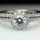 Round Halo Diamond Engagement Ring & Wedding Band Complete Set Halo Engagement Vintage Style Intriciate Wedding Ring Set