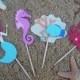 Mermaid Cupcake Toppers Set of 8 Under the Sea Theme Birthday Party Decorations - Mermaid Baby Shower - Sea Creatures - Pool Beach Party