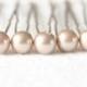 Champagne Pearl Hair Pins. Set of 5, 8mm Swarovski Crystal Pearls. Bridal Hair Accessories.