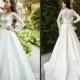 Charming Ivory Satin A Line Wedding Dresses Lorence Lace V Neck Long Sleeves Bodice With Ribbon Belt 2016 Sweep Train Garden Bridal Gowns Online with $106.71/Piece on Hjklp88's Store 