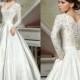 Long Sleeve A-Line Wedding Dresses Deep V Neck Chapel Train Satin Covered Button Cheap 2016 Fall Winter Custom Made Bridal Gowns for Wedding Online with $105.93/Piece on Hjklp88's Store 