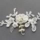 Ready To Ship - OFD1 Handmade bridal lace hair piece with handbeaded Swarovski rhinestones, crystals & pearls.